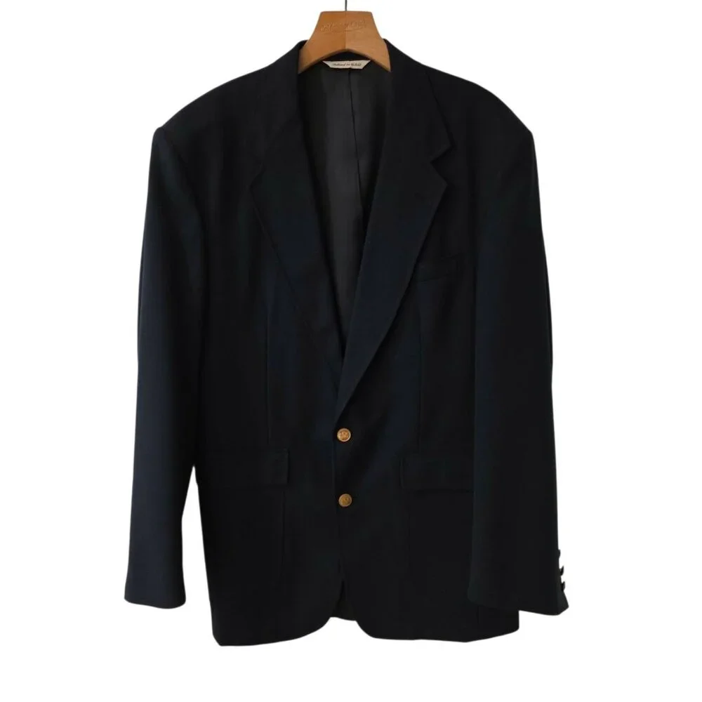 Vintage Stafford‎ Blazer Navy Blue Gold 2-Button Jacket Sport Coat USA Mens 40L